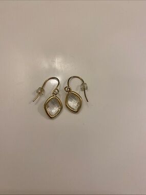 Gold Drop Earrings with Clear Faceted Stones